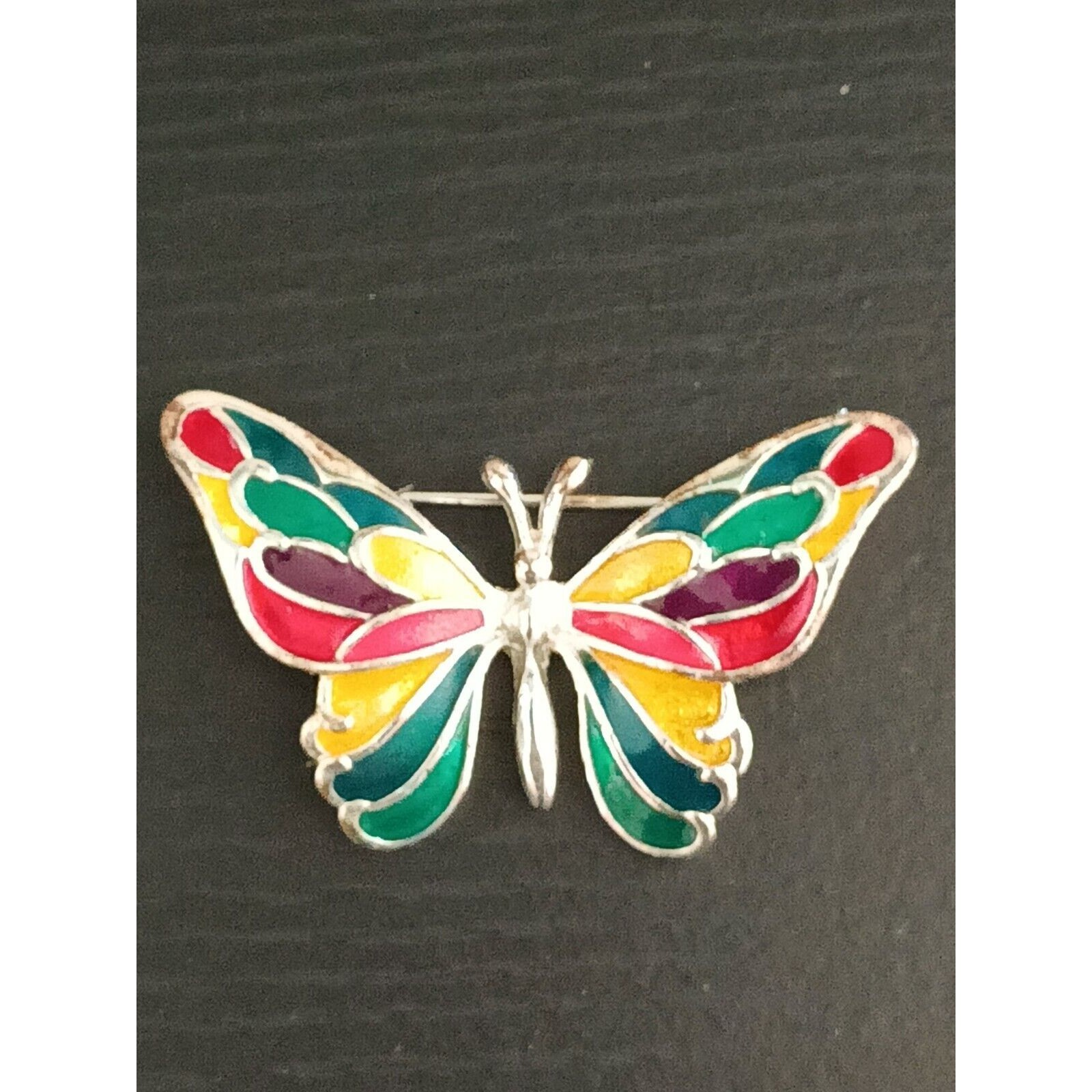 Rainbow Butterfly Silver Tone Brooch Pin